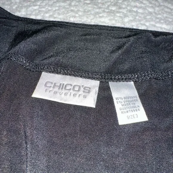 Chicos Travelers XL Open Front Slinky Long Sleeve Cardigan Solid Black Color EUC - Picture 7 of 11